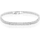 MUSEQVE 14K Gold Plated 5A Cubic Zirconia Tennis Bracelet 2MM Layered Two Chain Bracelet for Women CZ Diamond Classic Elegnat Fashion Jewelry Wedding Gifts [TBR-22]