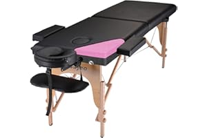 MASAJEO Professional Massage Table Portable Massage Bed for Spa Salon Tattoo Esthetician Lash Reiki, Adjustable Height 84" Long & 500 LBS Load Capacity, Black (2-Section)