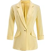 winkbay Women's 3/4 Sleeve Blazer Button Front Lapel Collar Work Suit Jackets Business Casual Outfits
