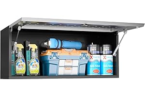 POLUP Garage Storage Cabinet with Flip-Up Door, Lockable Metal Wall Cabinet for Garage, Wall Mounted Garage Cabinet, Small Cargo Trailer Cabinet, 14"H One Door Hanging Tool Cabinet -Assembly Required