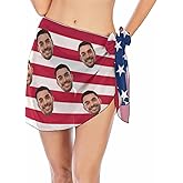 Custom Faces Short Sarongs Personalized Chiffon Beach Wrap for Women American Flag Printed Cover Ups Bikini Wraps