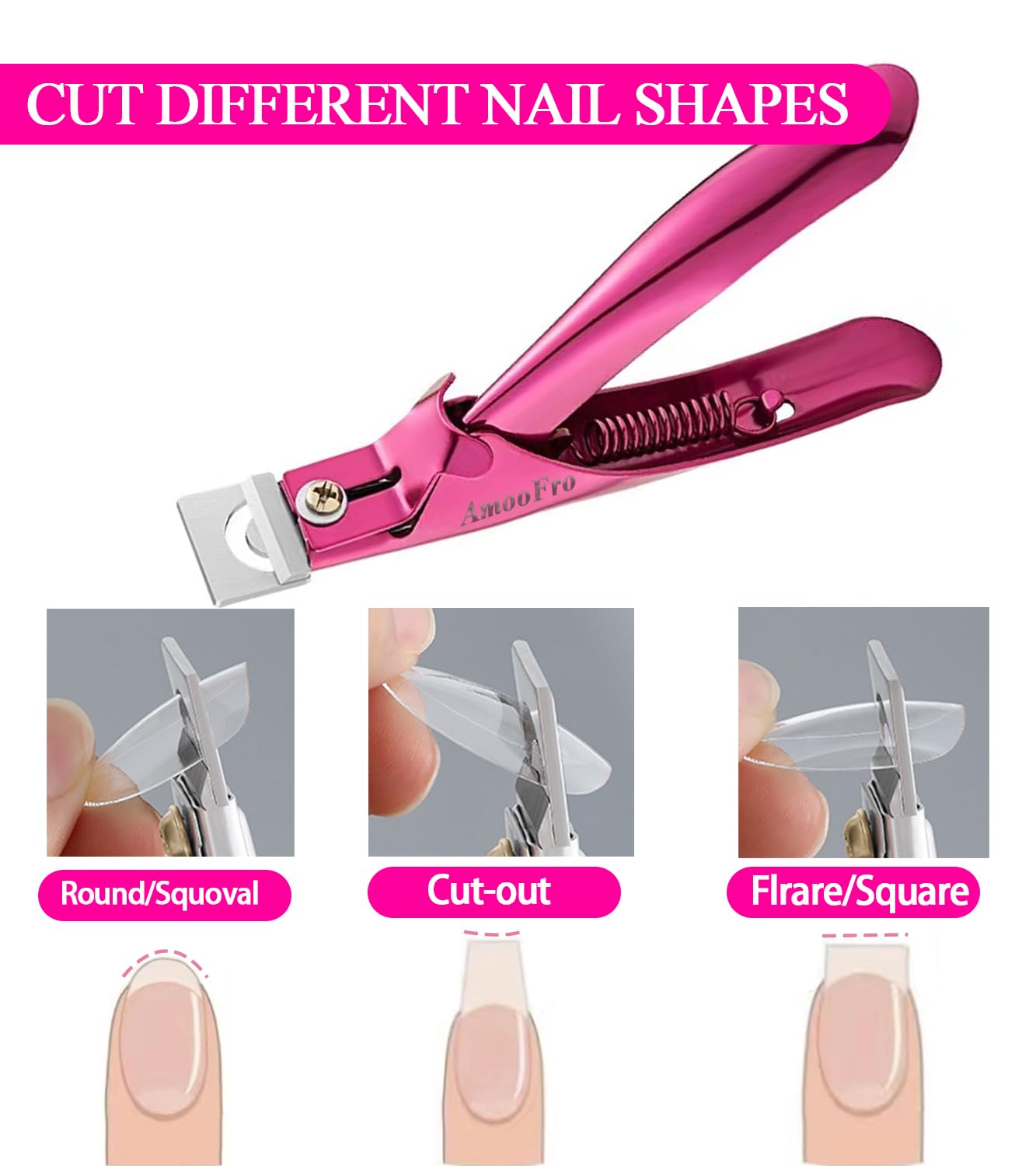 AmooFro Acrylic False Nail Clippers with Magnets Sizer, Tip Cutter for False Nails with Length Measurement, Adjustable Stainless Trimmer, Manicure Tool for Salon Home Art - Image 6