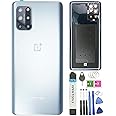 8T Back Cover Glass Replacement for OnePlus 8T 5G KB2000 KB2005 Back Glass Camera Glass Lens Housing Assembly Parts + Eject Pin Tools (Silver)