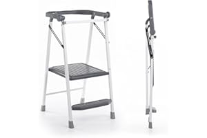 UNICOO® Foldable Toddler Tower, 2-Step Kids Kitchen & Home Helper Stool with Safety Rails, Compact Folding Step Stool for Toddlers & Adults, Multi-Use in Kitchen & Bathroom (SW-H770-GW)