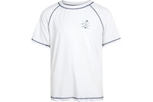 Quad Seven Boys Swim Shirt - Quick Dry Sun Protection Short Sleeve Rash Guard for Boys Surf Youth Kids Swimwear (Sizes: 5-18)