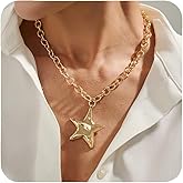 EZSONA Gold-Tone Star Pendant Necklace for Women - Chunky Chain Choker Jewelry, Minimalist Statement Necklace with Large Star Charm