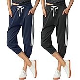 SPECIALMAGIC Women's 2 Pack Capri Pants Cropped Joggers with Pockets Capri Sweatpants