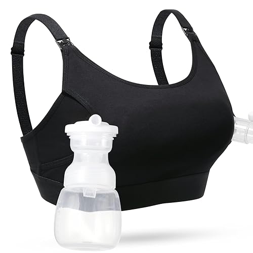 momcozy Hands Free Pumping Bra, Adjustable Breast-Pumps Holding Bra, Pumping & Nursing in One Black