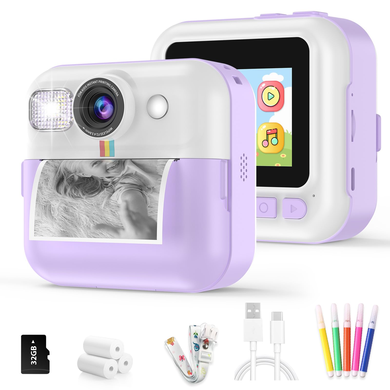 BOFIDAR Instant Print Camera for Kids,Children Digital Camera Video Toddler Print Camera Christmas Birthday Gifts Portable Kids Toys for 3 4 5 6 7 8 9 10 Year Old Girls
