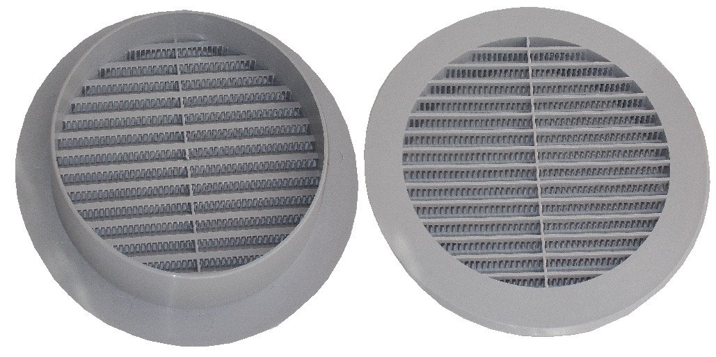 VR100p Ventilation Grille – Round – Grey with Flange/Pipe Connection and Insect Protection, Plastic, 100 mm