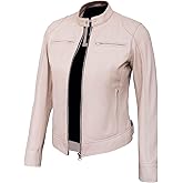 UrbanFocal Womens Leather Jacket - Stylish Cafe Racer Real Lambskin Motorcycle Leather Jackets For Women