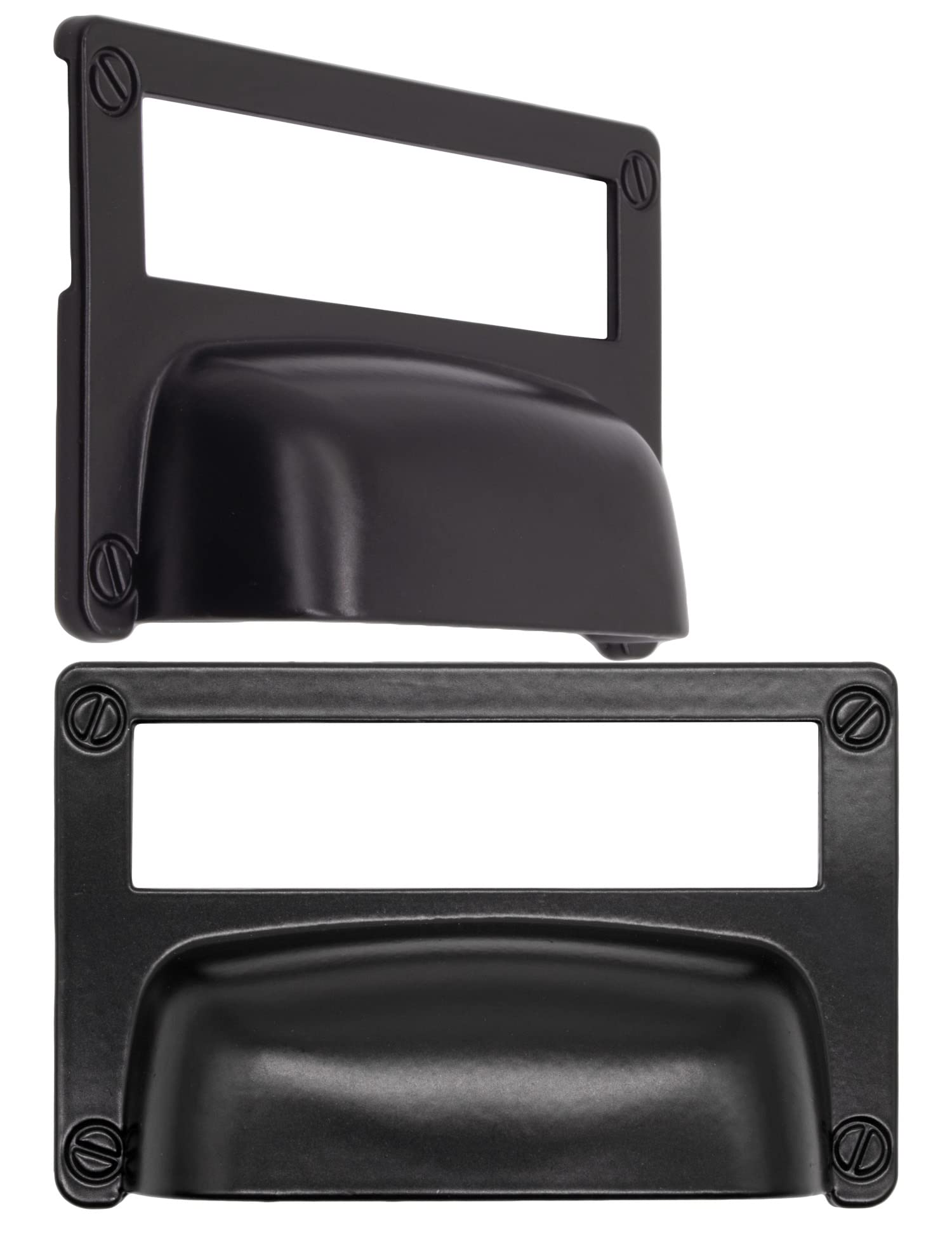 FUXXER® - 2 solid label window handles in classic design, antique look, for pharmacist cabinets, index card drawers, kitchens, 80 x 51 mm, set of 2, black