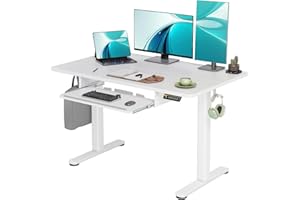 Claiks Standing Desk with Keyboard Tray, Electric Standing Desk Adjustable Height, 48x24 Inches Sit Stand up Desk with Splice Board, Raising Desk for Home Office, White