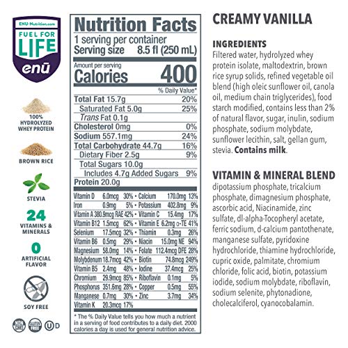 ENU ReadytoDrink Vanilla Weight Gain Shakes (18 Pack) with 20g 100