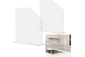 bimiti 2 Pcs Clear Acrylic Sink Splash Guard, Freestanding Panel Barrier with Easy Reach Cutaway Design, Kitchen Splatter Pro