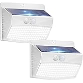 [2 Packs] Solar Lights Outdoor Motion Sensor, Solar Security Lights with 3 Lighting Modes Solar Wall Lights Waterproof Solar Powered Lights for Garden Fence Yard Deck, White