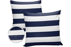 HILARIOUSM Outdoor Pillows Navy Blue White Stripes Waterproof Outdoor Pillow Covers Geometric Simple Summer Polyester Throw Pillow Covers Garden Cushion Decorative Case for Patio Couch Decoration Set of 2