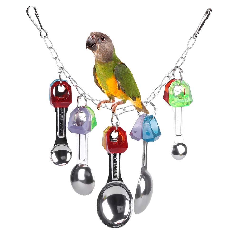 HEEPDD Metal Parrot Swing, Bird Cage Hanging Toy, Spoon Bite Foraging Chewing Shredding Plaything for Training, Teeth Care, Activity Enrichment