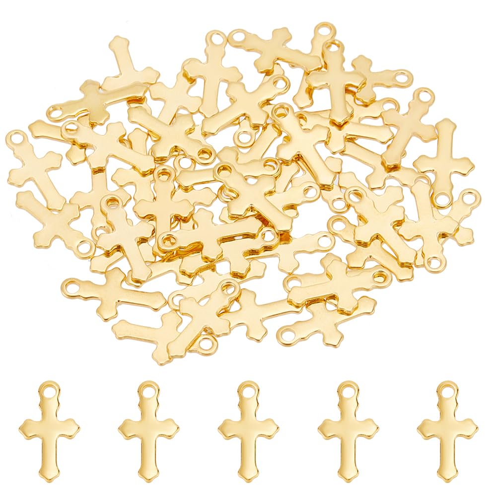 UNICRAFTALE 50pcs 304 Stainless Steel Tiny Cross Charms Gold Plated Pendant Metal Charm DIY Craft Findings Accessory for Necklace Bracelet Earring Jewelry Making
