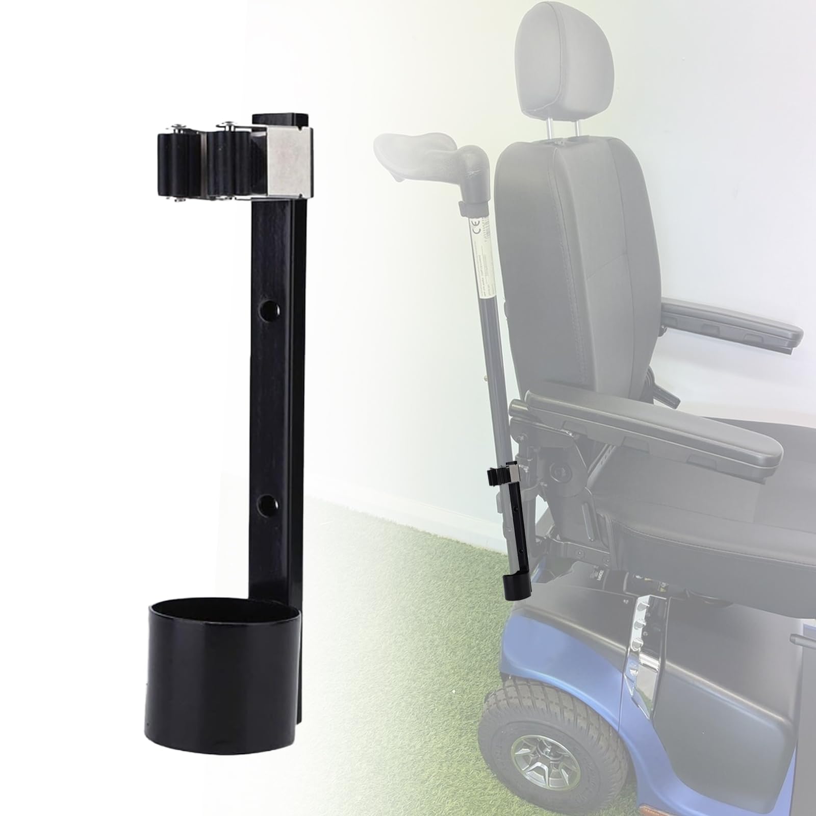 Metal Cane Holder for Mobility Scooters & Power Chairs - Walking Stick Stand Support for Wheelchairs, Walkers and Scooters Accessories