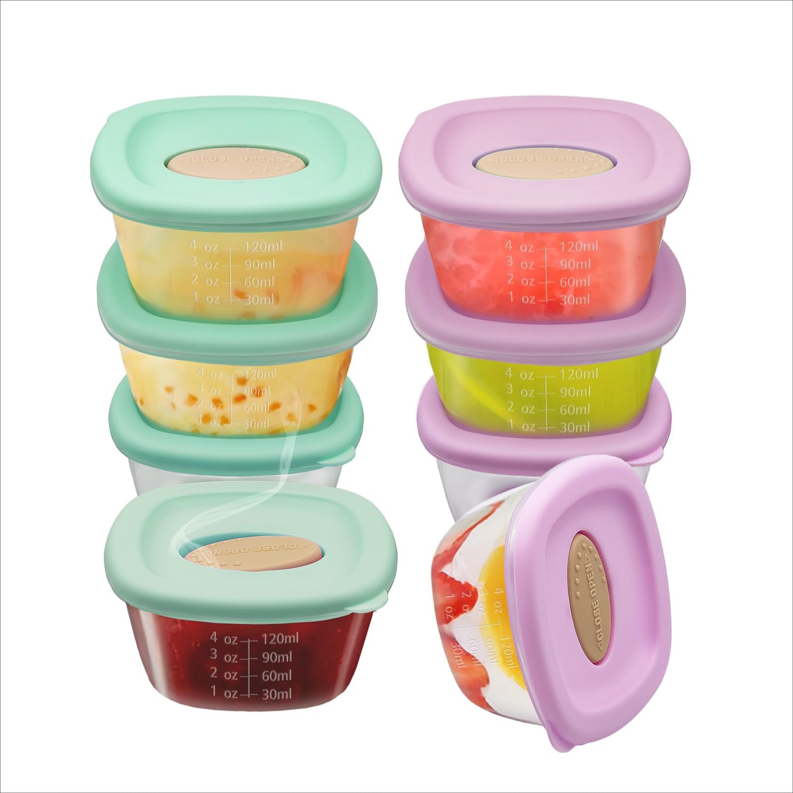 Photo 1 of Leak-Proof Baby Food Storage Containers 8-Pack - 4oz BPA-Free Freezer & Microwave Safe Food Jars with Airtight Lids for Infants, Travel, Nurseries