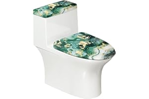 Vanideaoty Green Marble Toilet Lid Cover and Toilet Tank Cover Elongated Stretch Fits Most Tanks & Lids Bathroom Accessories Decor