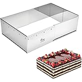 Guowall Extensible Rectangular Cake Mould Stainless Steel Pastry Ring Mold for Tiramisu Rectangle Adjustable Baking Frame Big