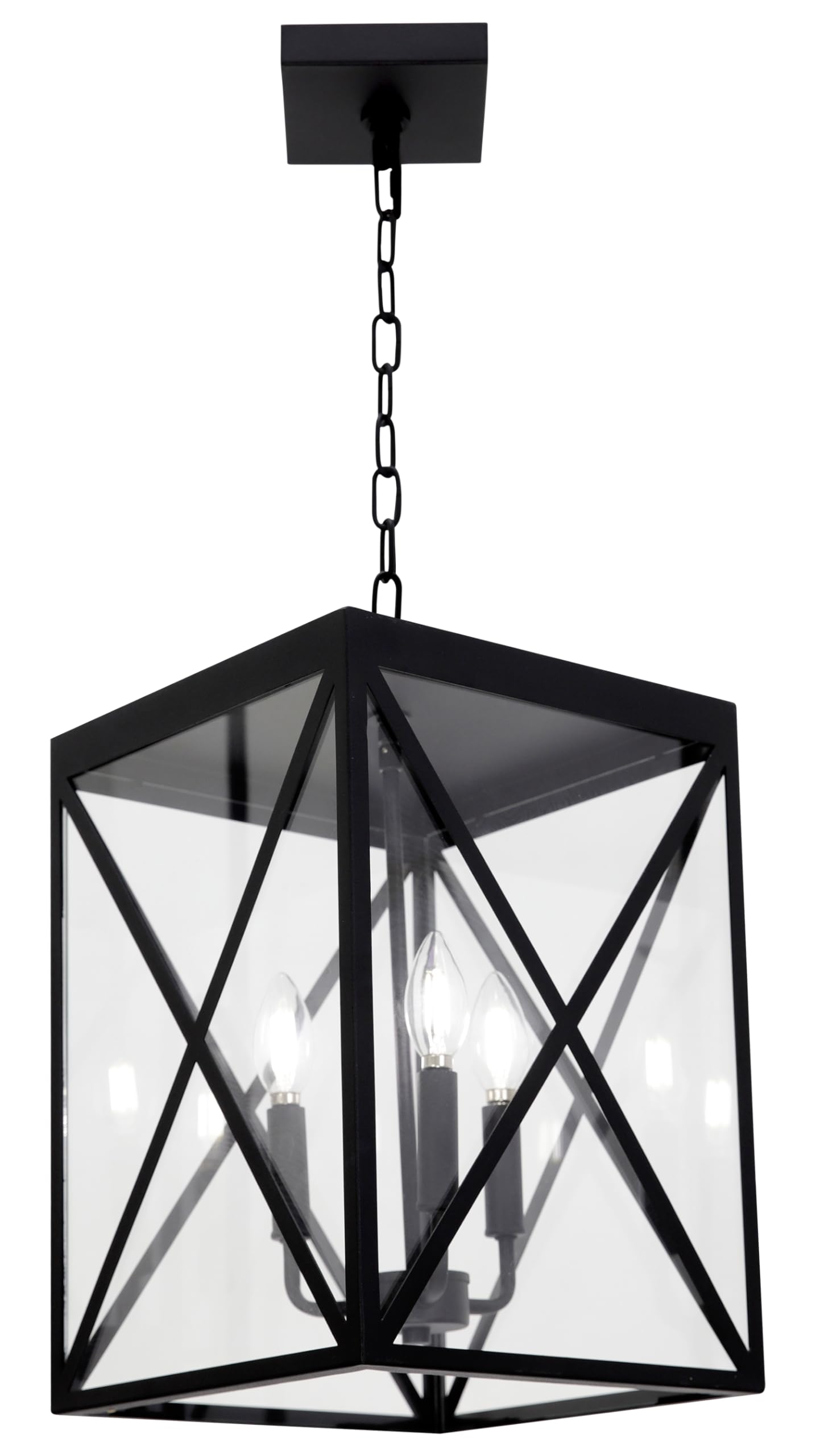 Photo 1 of MELUCEE 3-Light Outdoor Chandelier Lighting Black Indoor Lantern Pendant Light Exterior Ceiling Light Fixtures with Clear Glass for Patio Porch Entryway