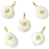 LiQunSweet 5 Pcs Natural Cultured Freshwater Pearl Charms Cubic Zirconia Star Charms for Necklace Jewelry Making