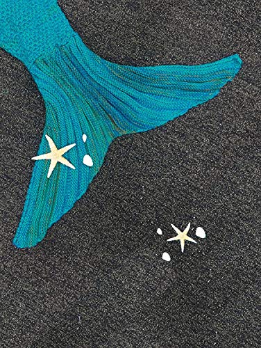 FEESHOW Handcrafted Crochet Mermaid Tail Blanket Sofa Living Room Soft Cozy Sleeping Bag for Toddler & Small Child (Blue, 4-7 Years)