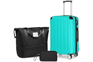 LARVENDER 20 Inch Carry on Luggage, Expandable Luggage Set Clearance,Suitcases with Wheels, Hardside Hard Shell Travel Luggage with TSA Lock (Aqua Blue, 3pcs)