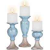 Sziqiqi Farmhouse Coastal Candle Holder: Pillar Candle Holders for Living Room Bathroom - Beach Candle Stand for Table Center