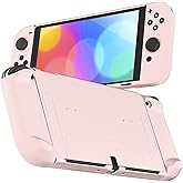 RHOTALL Protective Case Compatible with Nintendo Switch OLED, Dockable Shell for Switch OLED Console and Controller, Cute Accessories for Switch OLED with Comfortable Grip Design - Pink