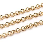 DanLingJewelry 32.8 Feet / 10m Golden Color Stainless Steel Rolo Link Chains Unwelded Round Cable Chain for Jewelry Making Necklace Crafts