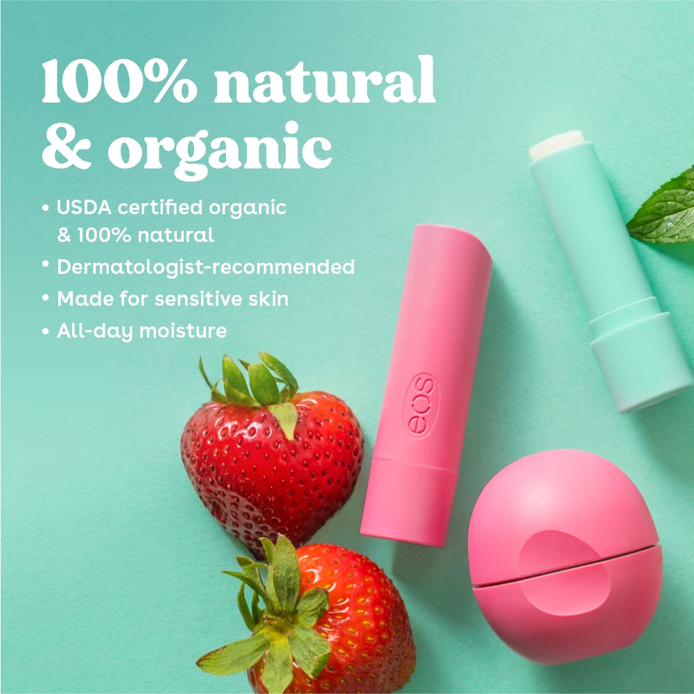 eos Holiday 100% Natural & USDA Organic Lip Balm Gift Set- Strawberry Sorbet & Sweet Mint, Stocking Stuffers, 0.25 oz, 2-Pack