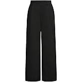 OYOANGLE Girl's Casual Wide Leg Loose Long Button Pants Elastic Waist Pleated Trousers with Pockets