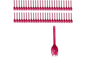 13cm Plastic Food Spork Disposable Forks & Spoons 2 in 1 Cutlery Utensils (50 Pieces), 5 Colors (4. Pink)