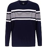 Krumba Mens Plus Size Sweater: Cotton Crew Neck Big Tall Oversized Long Sleeve Pullover Irregular Stripe Design