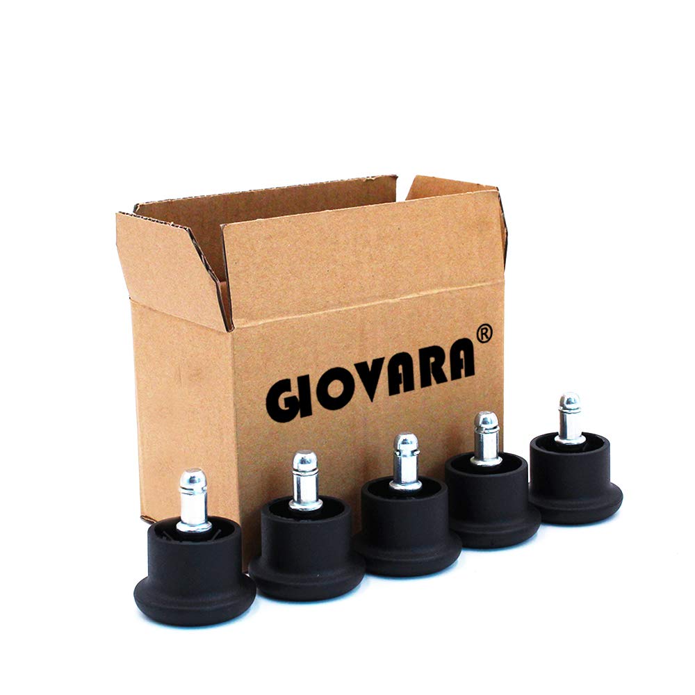 GIOVARA Pack of 5 Glide Castors for Office Chair Wheel Replacement, 11mm x 22mm Stem, 50mm Diameter (Black)