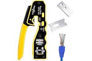 YWNEGWE RJ45 Crimp Tool Kit Pass Through Crimper Stripper Cutter All-in-One Ethernet Crimper Tool for Cat5e Cat6 Cat6a 8P8C Pass Through Modular Plugs With 2 Replacement Blades