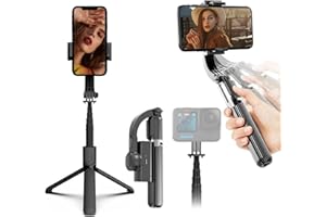 Fisherfans Gimbal Stabilizer for Smartphone, Selfie Stick Phone Gimbal with Wireless Remote Tripod 1-Axis Handheld Smartphone Portable Gimbal for Tiktok Vlog Youtuber Live Video Recording, black