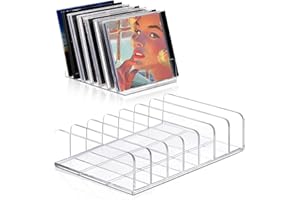 HLMSYURX 2 Pack CD Holder, Acrylic DVD/CD Display Rack & Storage, OrganizerVinyl Record Storage Stand, Holds up to 14 Standard CD Cases for Media Shelf Storage and Organization
