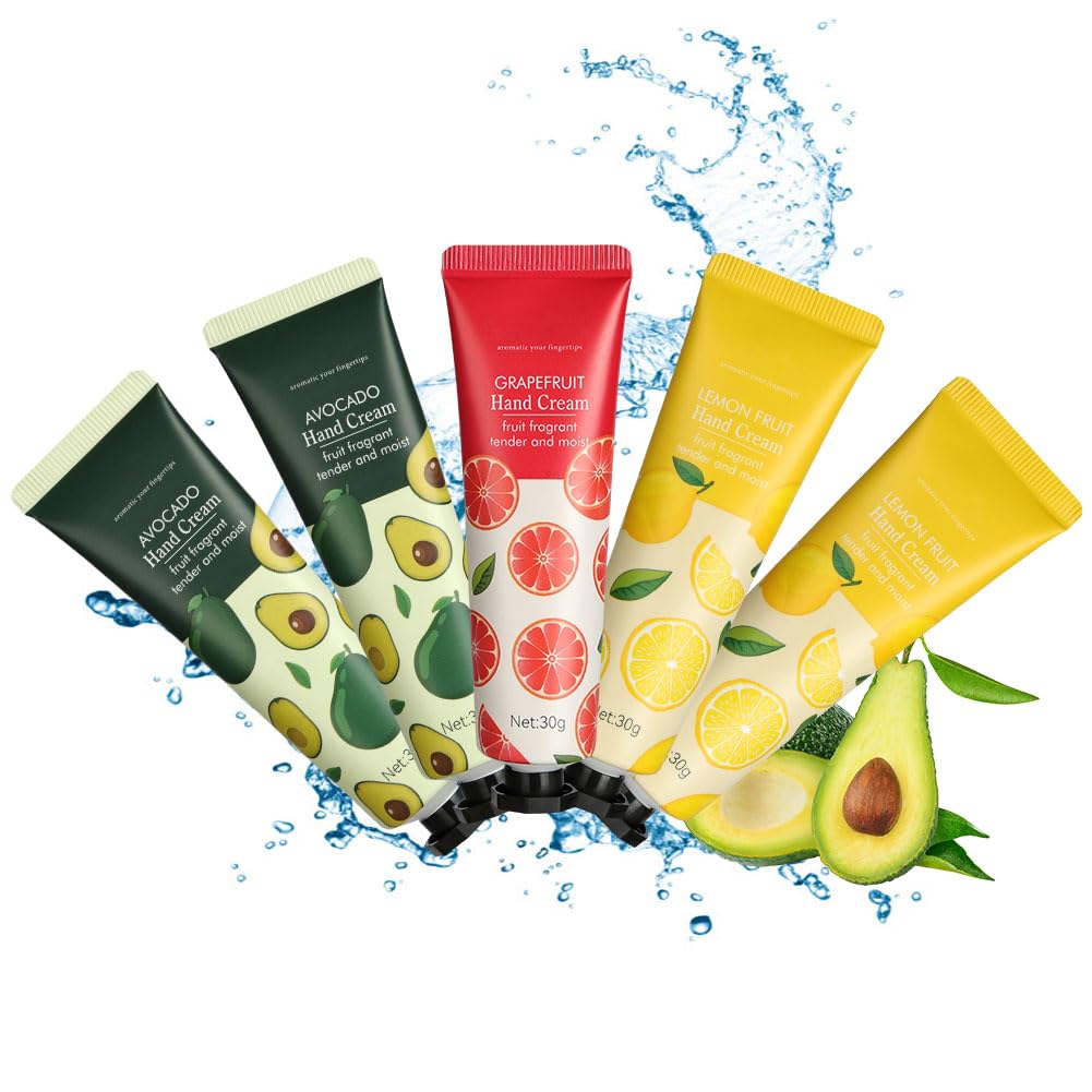 LOPHE Hand Cream, 5 x 30g Moisturising Hand Cream with Natural Plant Flower Fruit Flavour Gentle, Travel Size, Gifts for Women, Mother's Day and Christmas