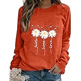 EADINVE Women Crewneck Daisy Print Long Sleeve Sweatshirts Faith-Hope-Love Graphic Tops Casual Loose Fit Pullover Shirts