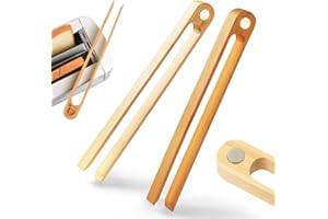 Magnetic Bamboo Toaster Tongs: 100% Natural 8.7” Wood Kitchen Toast Tongs| Eco-Friendly, Space Saving Modern Kitchen Accessor