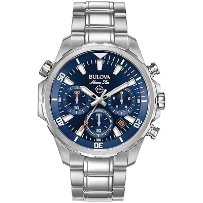 Bulova Men's Marine Star Series B Stainless Steel 6-Hand Chronograph Quartz Watch, Blue Dial Style: 96B256