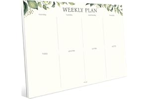 HADIGU Weekly Planner Notepad, Undated Tear Off Weekly To Do List Notepad, 11.5" x 8", Eucalyptus Design on Cream Base, Premium Thick Paper and Cardboard Back Support, Desk Planner for Work, Office and Home.