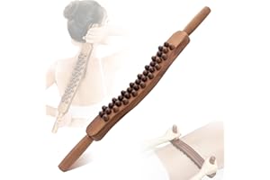 Goodtar Guasha Wood Stick Tools Wooden Therapy Scraping Lymphatic Drainage Massager, Double Row 34 Beads Point Treatment Gua Sha Tools for Back Leg, Anti-Cellulite and Pain Relief(Two Row,34 Beads)
