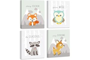 CHDITB Woodland Framed Canvas Print, Woodland Nursery Decor for Boys and Girls, Animal Pictures for Nursery Baby Room Decor, Set of 4 (8x10inches) Forest Jungle Animal Art Prints for Home Decorations