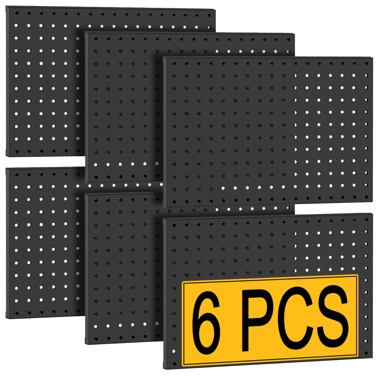 Photo 1 of PBHEPJ 6 Pcs Metal Pegboard Panels, Heavy Duty Peg Boards for Garage and Garden Tool Storage, Includes Drywall Anchors and Screws Kits, Black (6 pcs 16in x 12in)